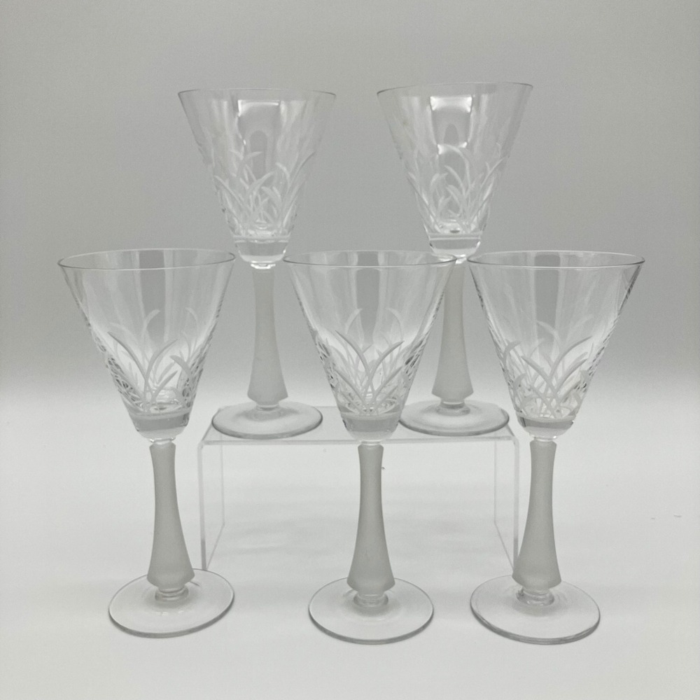 Vintage Mikasa Wind Drift Goblets Glasses Blown Glass Frosted Stem Set of 5